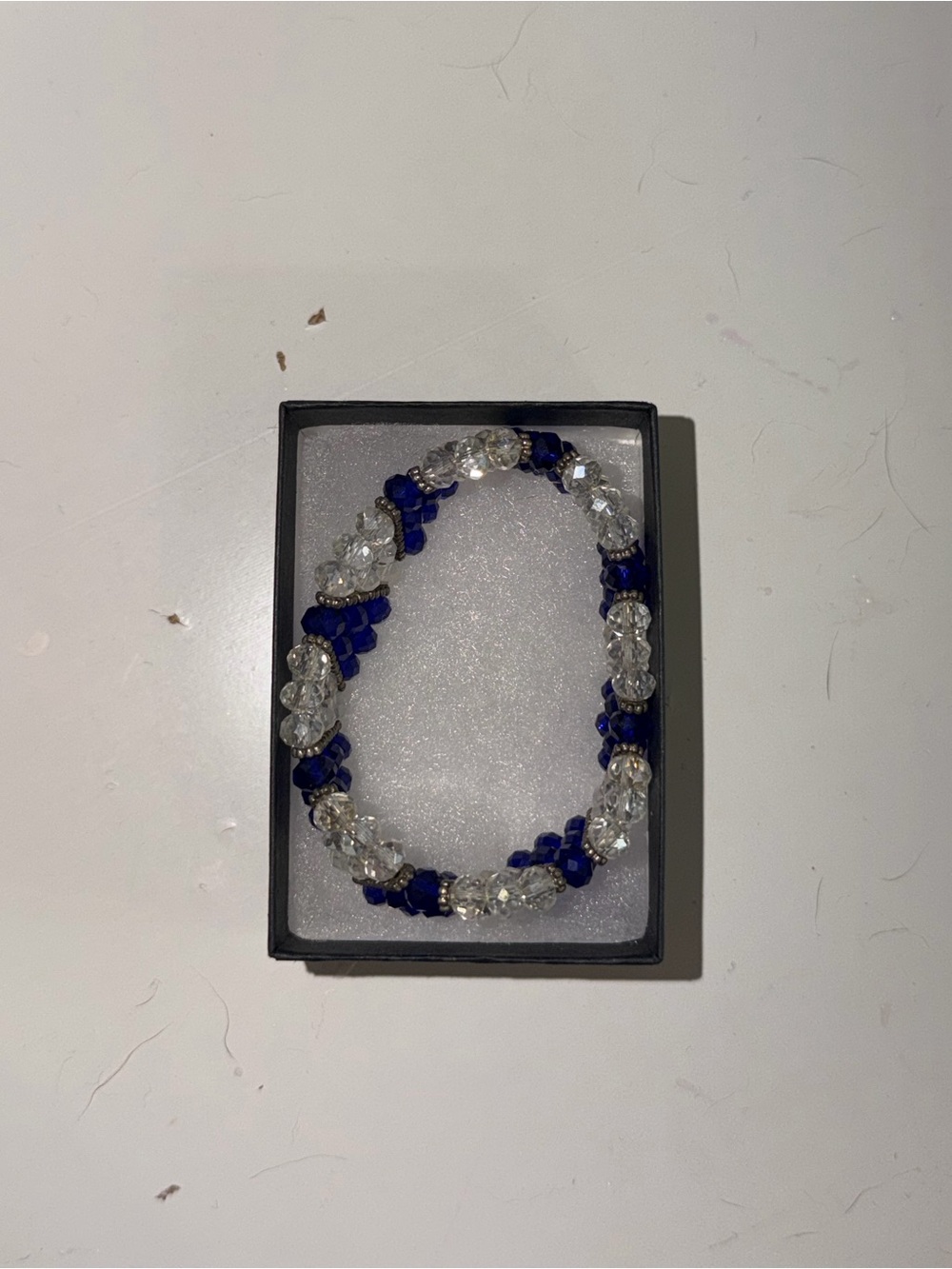 Blue and silver stretchy elegant beaded bracelet